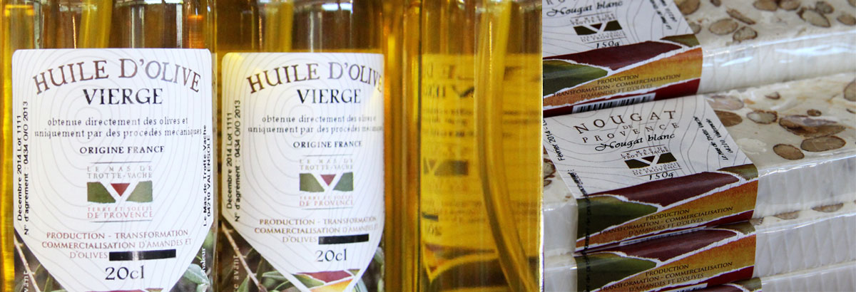 Transformation des olives et des amandes de Provence à Valensole au Mas de Trotte-Vache, huile d'Olive, huile d'amande douce, amandes grillées, nougats, pralines...